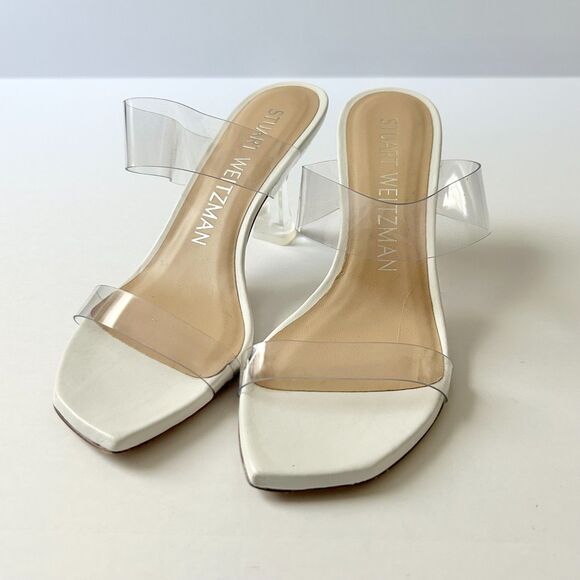 Stuart Weitzman Kristal Clear Heel Sandals in White Size 6.5 - Picture 3 of 8